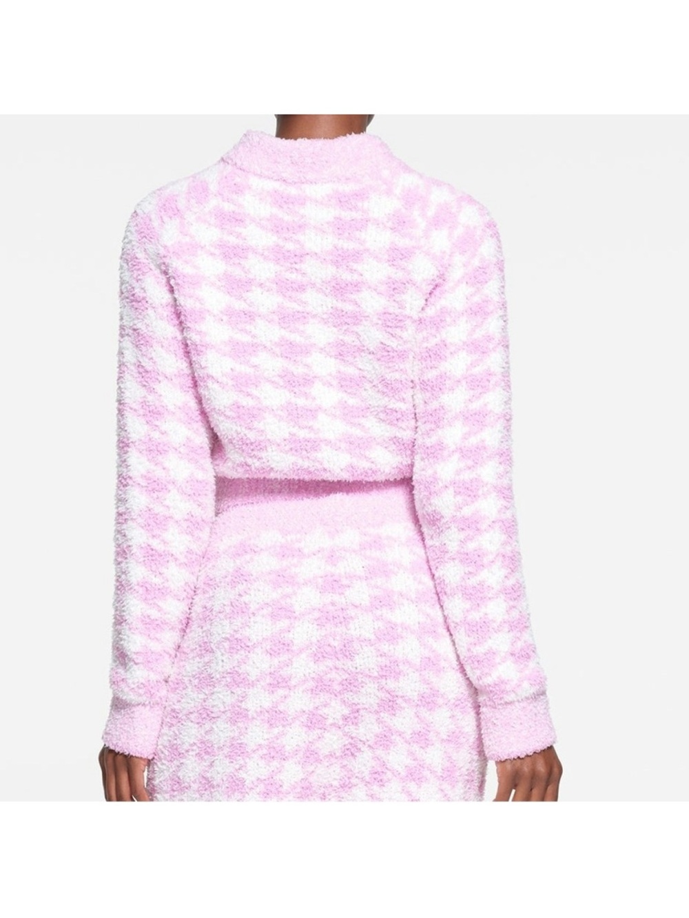 NWT Skims Cozy Knit Zip Up in Petal Houndstooth - Picture 9 of 9